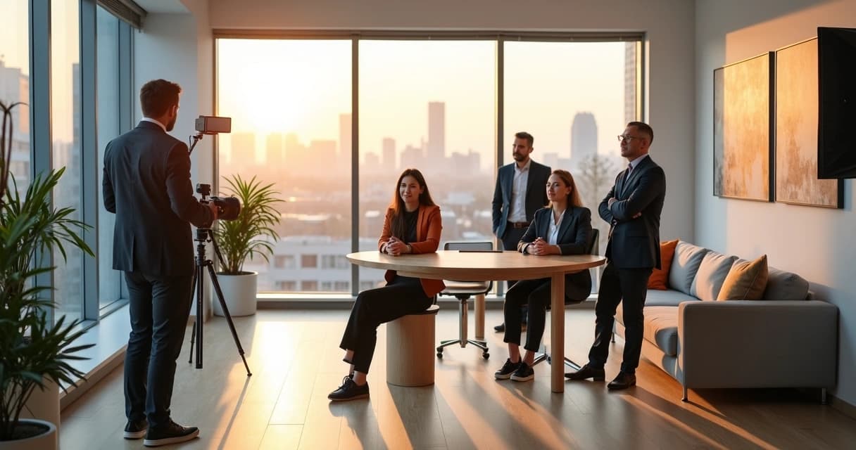 Retrato corporativo moderno de equipe diversa em escritório contemporâneo